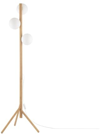 Licht-Erlebnisse Stehleuchte Dreibein 150 cm klein Glas Metall in Weiß Holz hell G9 3-flammig Modern Stehlampe Wohnzimmer Bodenleuchte