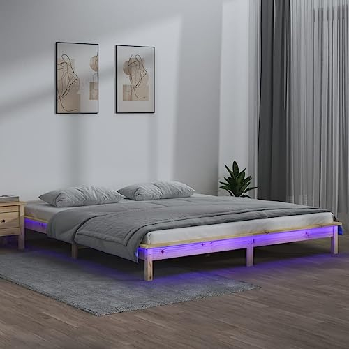 THOYTOUI Massivholzbett, Betten Mittelhohes Bett Bettsystem Holzbett Geeignet für Aufenthaltsraum Gästezimmer Wohnungen Schlafzimmer mit LEDs 135x190 cm