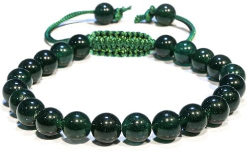 P&R:UK 8mm Green Jade Adjustable Macrame String Crystal Bracelet - Unisex Beaded Gemstone Jewellery - Healing Crystal Gift for Men and Women