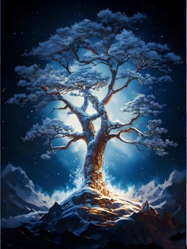 Dooqon Malen Nach Zahlen Erwachsene Baum 100x130cm DIY Handgemalt Ölgemälde Kit für Anfänger und Erwachsene, inklusive Knitterfreie Leinwand, Pinsel und Acrylfarben-Haus Dekoration (Rahmenlos) H-387