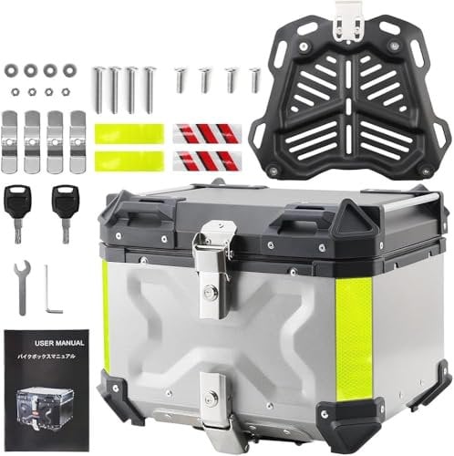 NCONCO Topcase für Motorrad, 45L Motorrad-Topcase Aluminium Motorradgepäck mit Sicherheitsschloss für Helm aufbewahren Großes Gepäck, Wasserdicht Motorrad-Topcase, Motorrad-Topcases (Silber)