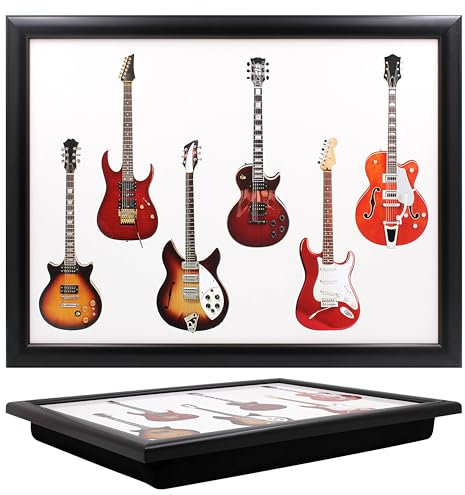 The Leonardo Collection Knietablett Gitarren mit Sitzsack zum Servieren von Gerichten, schöne Knietabletts zum Essen auf dem Schoß zum Abendessen oder zum Atmen, neu gestaltete Lebensmitteltabletts