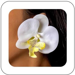 Xduargs Boho Exaggerate White Flower Stud Earrings White Phalaenopsis Flower Earrings Vintage Butterfly Orchid Earrings Bridal Floral Petal Flower Earrings Jewelry for Women