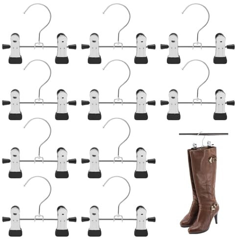 10 Piezas Gancho Colgante de Lavandería de Acero Inoxidable Metal Perchas con Pinzas Clips Antideslizantes Ganchos para Colgar Botas de Metal para Pantalones Calzado Sombreros Botas Negro