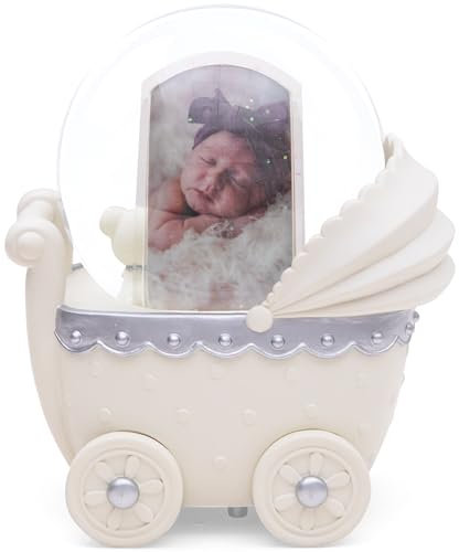 Personalisierte Foto-Schneekugel mit Glitzereffekt, Erinnerungsdisplay mit Vintage-inspiriertem Kinderwagen-Design, perfekt für Hochzeiten, Gedenkstätten und Feiern, spielt Engel unter uns Melodie