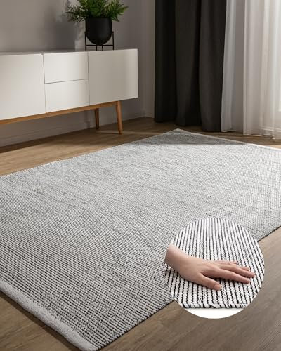 benuta Basic handgewebter Baumwollteppich Ron - Beige/Schwarz 140x200 cm - Handwebteppich aus 100% Baumwolle - Style: Uni, Minimalistisch, Natural Living - Pflegeleicht für Wohnzimmer Schlafzimmer