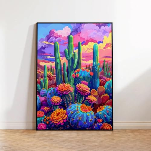 Baibexing Mexikanische Bunte Kaktus Malerei Blume Wand Kunstdrucke Leinwand Malerei Poster Bilder Für Wohnzimmer Wohnkultur 50X70Cm Kein Rahmen