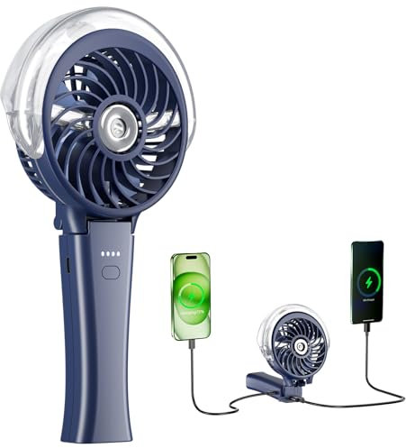 HandFan 4000mAh Misting Fan with Portable Charger, 50ml Water Tank, Rechargeable Handheld Personal Mister-Fan, Spray Water Mist-Fans, Foldable Electric Hand Fans for Beach Travel Outdoors