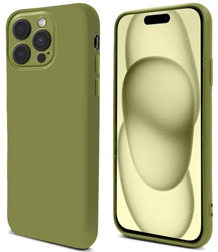 Moozy Lifestyle. Cover per iPhone 15 Pro, 6.1-pollici, Custodia in Silicone Premium per iphone 15 pro antiurto con Finitura Opaca e Fodera Morbida in Microfibra, Phone Case Cover, Verde Oliva