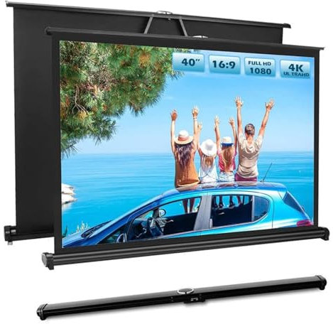 LMRHT Pantalla Pequeña para Proyector 40/50in, Pantalla Retráctil, Pantalla de Proyector de Piso, 4K Pantalla Portátil para Proyector de Mesa(50in,16:9)