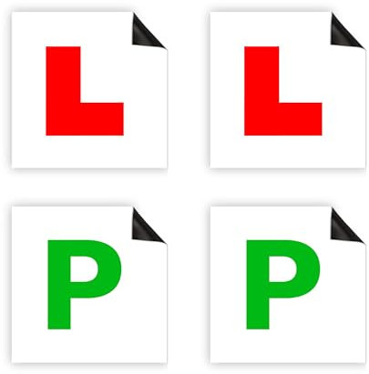 2 Magnetic L Plates & 2 P Plates - Pack of 4 DVLA Approved Size - Thicker Learner Plates Reusable,Scratch/Residue-Free, Water/Windproof, Tear-Resistant, Provisional New Driver Pass Plates for Car