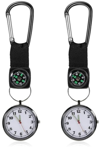ertlutw Taschenuhr mit Karabiner,2 STK Uhr Kompass Outdoor Schwesternuhr | Karabines Outdoor Uhr Karabiner Uhr Damen Rucksack Praktisch Taschenuhren für Herren Krankenschwestern Radfahrer Kletterer