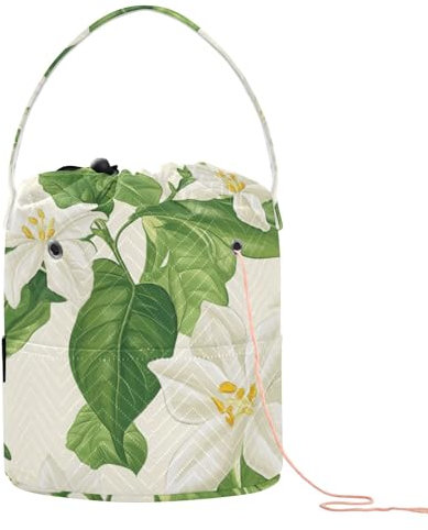 Yuiboo Häkelgarn-Tasche, Tunesien, Jasmin, Schönheit, Sommerblumen, grüne Garn-Organizer, Tasche, tragbare Nadel-Aufbewahrung für Häkelwerkzeug, Häkelprojekte