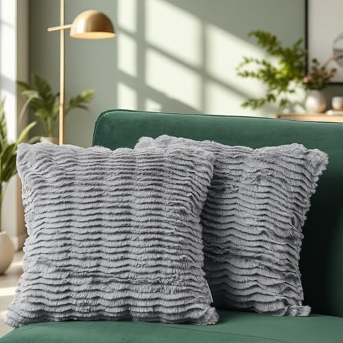 Paco Home 2er Set Dekokissen Kissenbezug Deko Wohnzimmer Sofakissen Kissen Aesthetic Kissenhülle Einfarbig Waschbar, Farbe:Grau, Sets:2pcs-Set