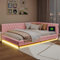 PerGar Polsterbett Schlafsofa 140x200 mit LED-Beleuchtung und Aufladen USB, Gästebett Daybett Tagesbett Sofabett Multifunktionsbett mit Lattenrost, Samtstoff, Ohne Matratze, Rosa