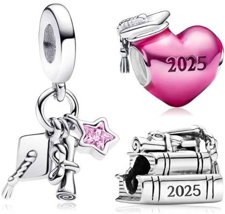 MSPOVOF 3 pièces de remise de diplôme rose 2025/paquet B Charm 925 Sterling Silver 5A Zirconia Pendentif Bracelet Collier Compatibilité Femme Bijoux Cadeau