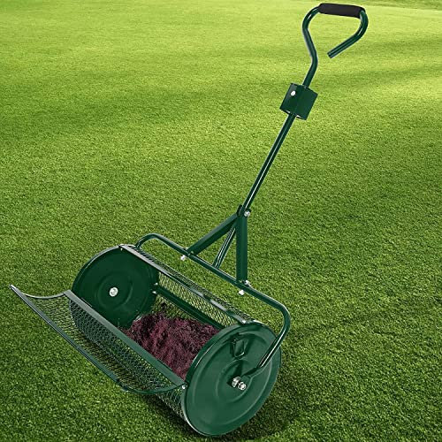 QLSABIA 24In Compost Spreader,Peat Moss Spreader with Upgraded T Shaped Handle, Peat Moss Spreader for Compost, peat Moss, Topsoil, Seeding, Multi-Purpose Manure Spreader Roller