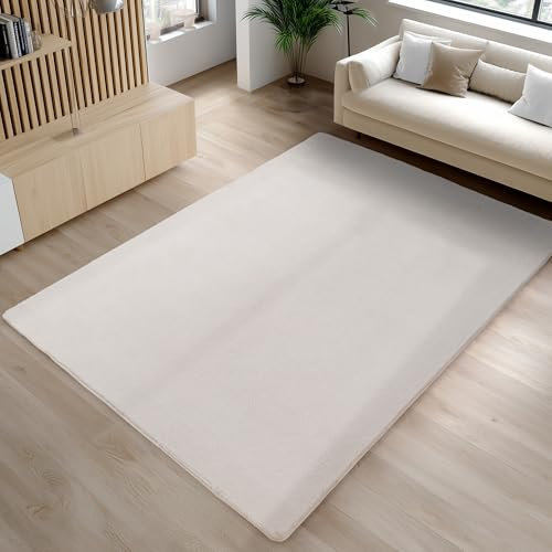 Carpetsale24 Kurzflor Teppich Wohnzimmer 200 x 280 cm Creme - Teppich Waschbar, rutschfest, Weich, modern einfarbig Design - für Schlafzimmer, Küche, Esszimmer