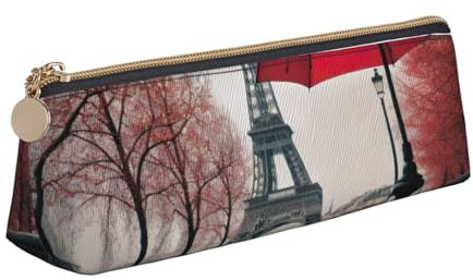 SKKNT Torre Eiffel con ombrello rosso stampa cosmetici caso grande capacità triangolo design cerniera portapenne per strumenti di scrittura