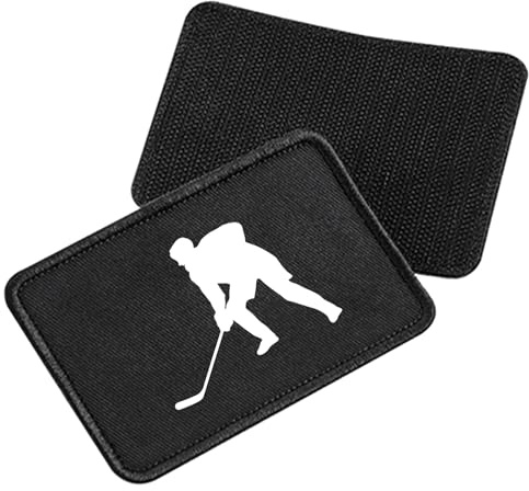 Huuraa Beanie Eishockey Silhouette Geschenk | Black Geschenkidee Schwarze Rippstrick Wintermütze mit austauschbarem Klett Patch