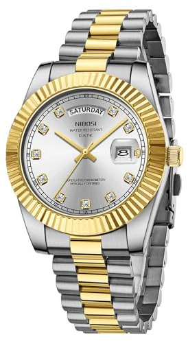 NIBOSI Uhren Herren Analoge Quarzuhr Roségold Silber Tag und Datum | Wasserdichte Edelstahl luxuriöses Zifferblatt mit Diamanten Männer Business Casual Klassiker Armbanduhr