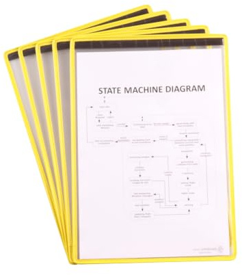 Djois, 194604 - Tarifold Magnettasche, A4, Hochformat, Gelb, 5 Stück, Verstärkte Taschen, Blendfreies PVC, Magnetstreifen, Hergestellt in Frankreich, Ideal für Fabrik, Büro, Geschäft, Werkstatt