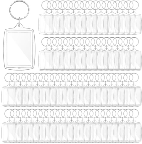 DELORIGIN 200 porte Clés Rectangulaire en Acrylique avec Cadre Photo Transparent et Pendentif avec Anneau Fendu pour Loisirs Créatifs