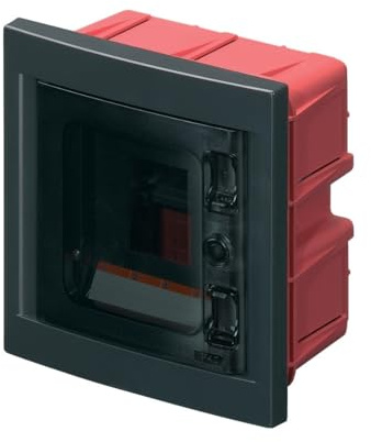 Quadro elettrico IP40, montaggio ad incasso, 4 moduli, 154x160x80mm, cornice nera, Centralino con portello trasparente fume', scatola di distribuzione per installazioni elettriche, professionale