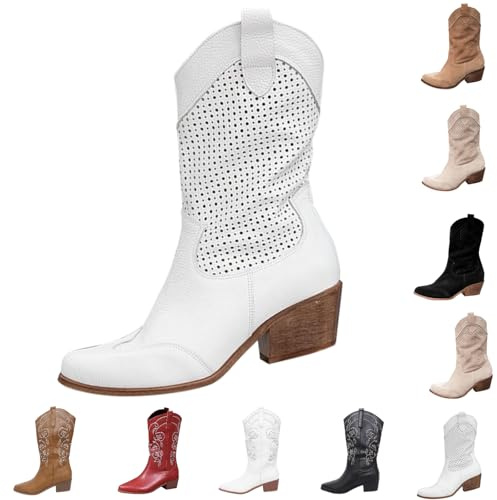 Stivali Alti Donna Cowboy Western Scarpe Punta Camperos Etnici Camperos Western Traforati Stivaletti A Punta Cowboy Donna Stivali Alti Estivi Senza Tacco