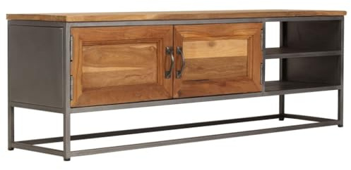 Mimdixy Fernsehtisch TV Schrank,TV-Schrank Recyceltes Teakholz und Stahl 120x30x40 cm für Wohnzimmer,Esszimmer,Schlafzimmer