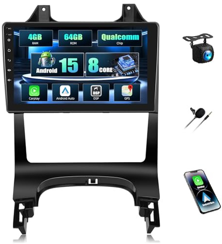 CAMECHO 8 Cœurs 4+64G Android 15 Qualcomm Autoradio pour Peugeot 3008 2009-2015, 9 Pouces Bluetooth avec Carplay sans Fil Android Auto DSP WiFi GPS FM/RDS avec Caméra de Recul 1280 * 720 IPS Écran