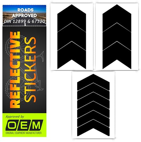 SOLNIT 12 pegatinas reflectantes negras con certificado DIN67520/ECE104, fabricadas con O rafol 5600, resistente al agua y a los rayos UV, para bicicleta, llantas, coche, moto, casco