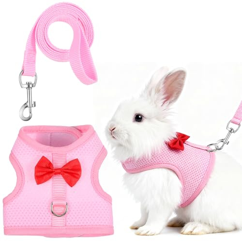 Kaninchen Leine Hasen Hasenleine Zubehör Kätzchen Haustier Geschirr Weiches Kaninchen Geschirr Niedliche Kaninchengeschirr und Leine Set für Katzen Kleine Hunde und Andere Kleintiere (Rosa)