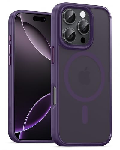 UNBREAKcable für iPhone 16 Pro Hülle für MagSafe, Vollständiger Kameraschutz, Eingebauter Magnetring, Stoßfest Kratzfest Transluzente Matt Handyhülle für iPhone 16 Pro Case 6,3 Zoll, Dunkelviolett