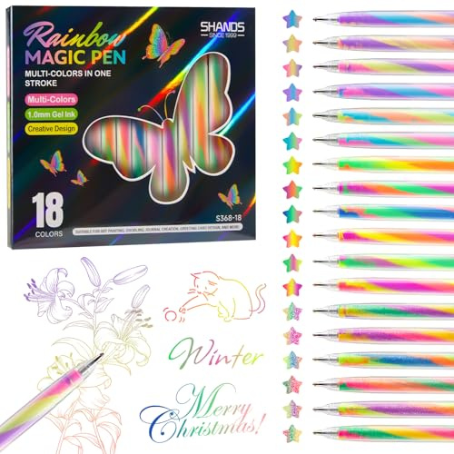 INQUIRLLY Regenbogen Glitzer Gelstifte, 18 Stück Glitzer Gel Stifte Geschenke für Mädchen 4-12 jahre, Regenbogen-Leuchtstift Bastelset für kinder ab 6 Jahre, Adventskalender Füllung