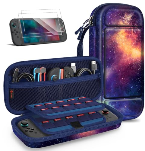 FINTIE Tasche mit großem Fassungsvermögen für Nintendo Switch 2 (2025) - 2-in-1 Zubehörset mit 2 schutzglas, 1 tragbaren Hartschalen-Reiseetui Aufbewahrung, (Die Galaxie)