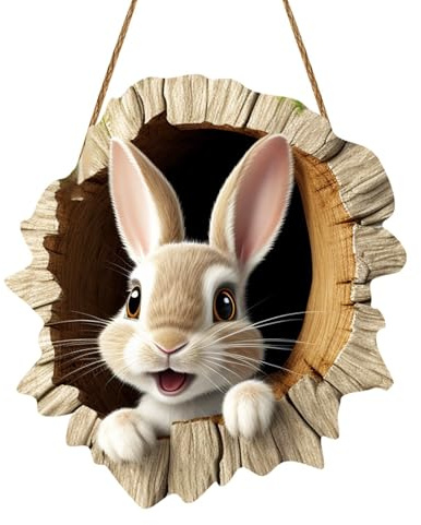 Türschild Willkommen Osterdeko aus Holz für Haustür Frühling, Ostern Deko zum hängen Bunt Frühlingsdeko mit Osterhase,Osterhasen-Kaninchenbau-Türschild für Haustüren, Wände, Fenster