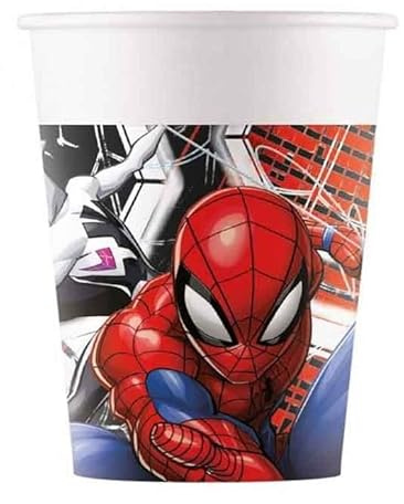 Bicchieri di Carta Spiderman World of Webs, 200 ml, Confezione da 8
