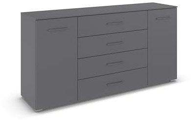 Rauch Möbel ADITIO, Kommode, Farbe Grau metallic, Breite 160 cm | Sideboard im zeitlosen Stil, 2-türig, 4 Schubladen, Soft-Close-Funktion, für Schlafzimmer, Gästezimmer, Wohnzimmer, Flur