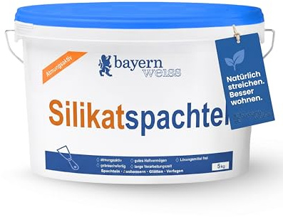 Bayernweiss Silikatspachtelmasse I 5 kg Fertigspachtelmasse I Atmungsaktive Spachtelmasse für Wand & Decke I Diffusionsoffen I Für Kalk-, Zement- & Betonuntergründe