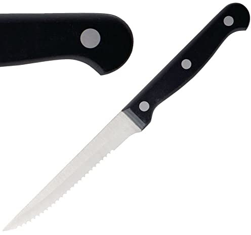 Olympia Serrated Steak Knives Black Handle Set of 12 - Stainless Steel, Sharp Blade Kitchen Knife Dishwasher Safe C134