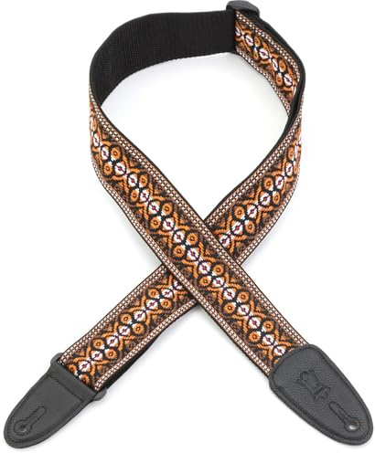 Levy's Leathers 2 Sixties Jacquard Weave Hootenanny Style Guitar Strap with Polypropylene Backing and Genuine Leather Ends, Brown (M8HT-20)
