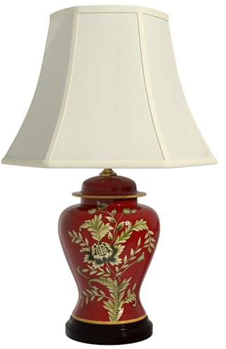 Red Lantern 22.5 Golden Foliage Porcelain Lamp
