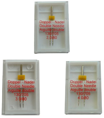 Zwillingsnadeln 130/705 H ZWI – 3er Set Doppelnadeln 2,0/3,0/4,0 mm – Nadelstärke 80 – für Jersey, elastische Stoffe & saubere Doppelnähte