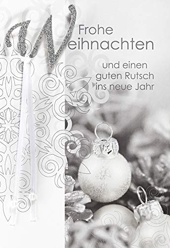 Perleberg stilvolle Weihnachtskarte mit Umschlag in silber- hochwertige Weihnachtspostkarte in kühlem Schneekugel-Design - Karte Weihnachten für schöne Weihnachtsgrüße - Grußkarte