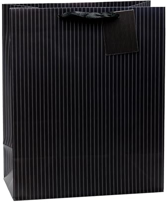 TSI Geschenktüten NADELSTREIFEN schwarz, 12er Packung, Größe: Groß (HxBxT 32 x 26 x 13,5 cm), Art. Nr. 86310