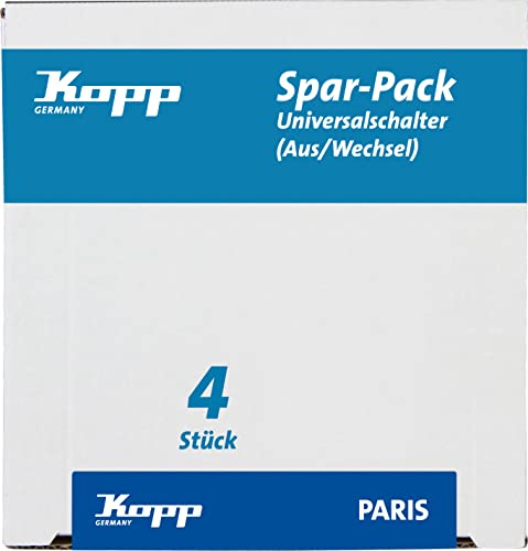 Kopp PARIS Universalschalter in Arktis-Weiß - 4 Stück - Lichtschalter-Unterputz mit 10AX Schaltvermögen - Hochwertiger IP20 Schalter mit Steckklemmen - Stilvoller Wechselschalter-Unterputz 250V~