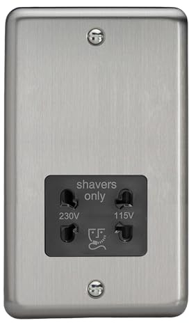 Varilight Bathroom Shaver Socket - Value Matt Chrome With Black Insert, XSSSB