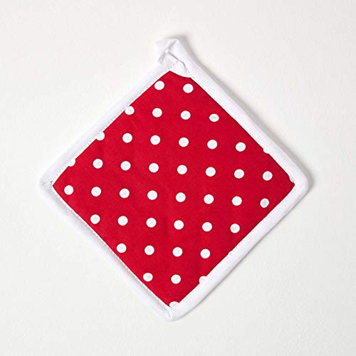 HOMESCAPES - Pure Cotton Pot Holder - Polka Dot - Red White - 20 x 20 cm - Fully Coordinated Washable Kitchen Linen