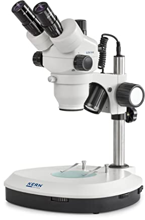 KERN Optics Stereo-Zoom Mikroskop für routinierte Anwender, Trinokular Tubus, 0.7x - 4.5x Objektiv, Säule, 3W-LED, Auflicht, 3W-LED, Durchlicht